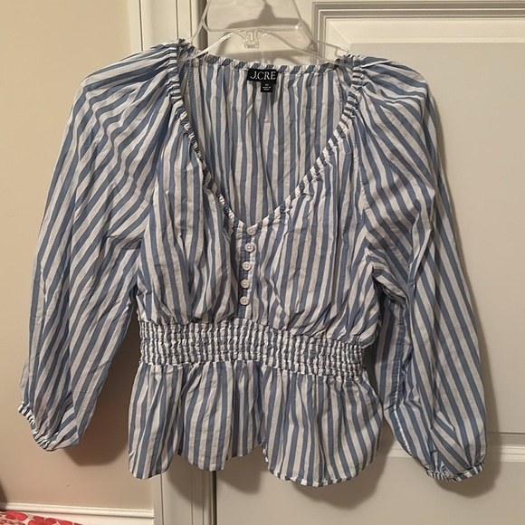 Jcrew V-neck smocked-waist top in stripe cotton lawn xs - Picture 2 of 3